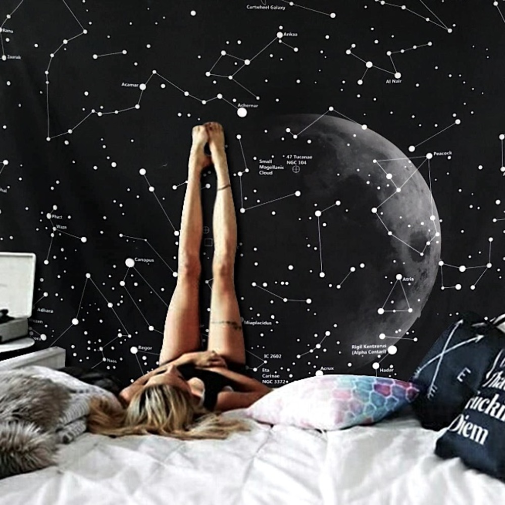 Constellation Names Galaxy/Starry Night Retro Universe Space Black/WhiteTapestry - Picture 1 of 5